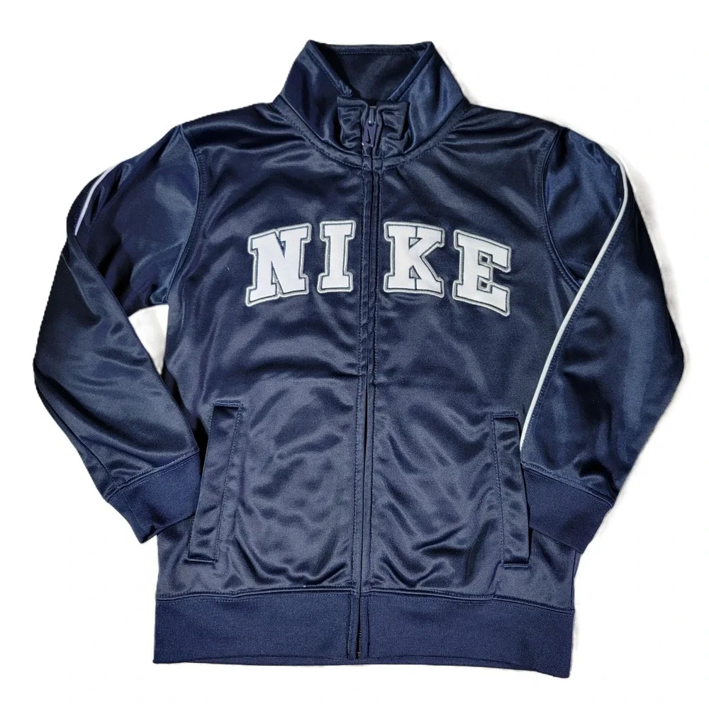 Nike‎ Boys 4T Track Jacket Navy Blue White Logo Full Zip Athletic Top Size 4
